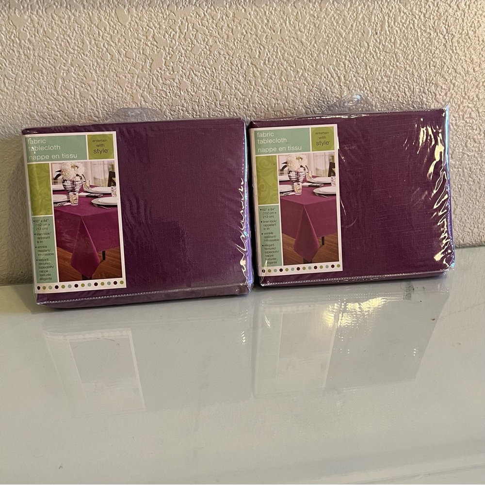 Two Purple Fabric Tablecloths Rectangle  60”x84” New